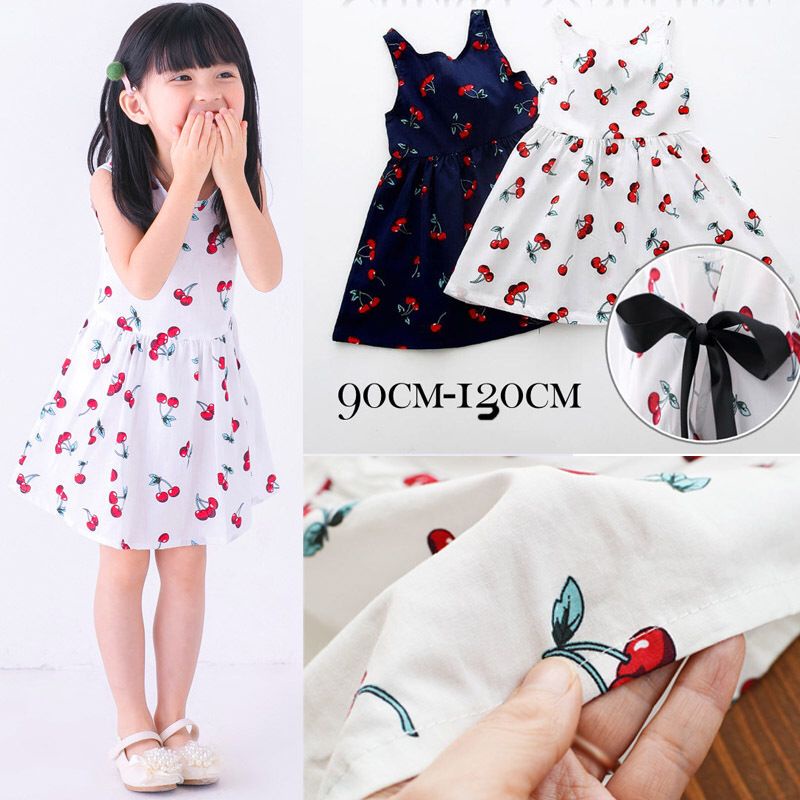 (LOLI-JKT) DRESS ANAK MODEL CHERRY PITA BELAKANG SIZE 110-130