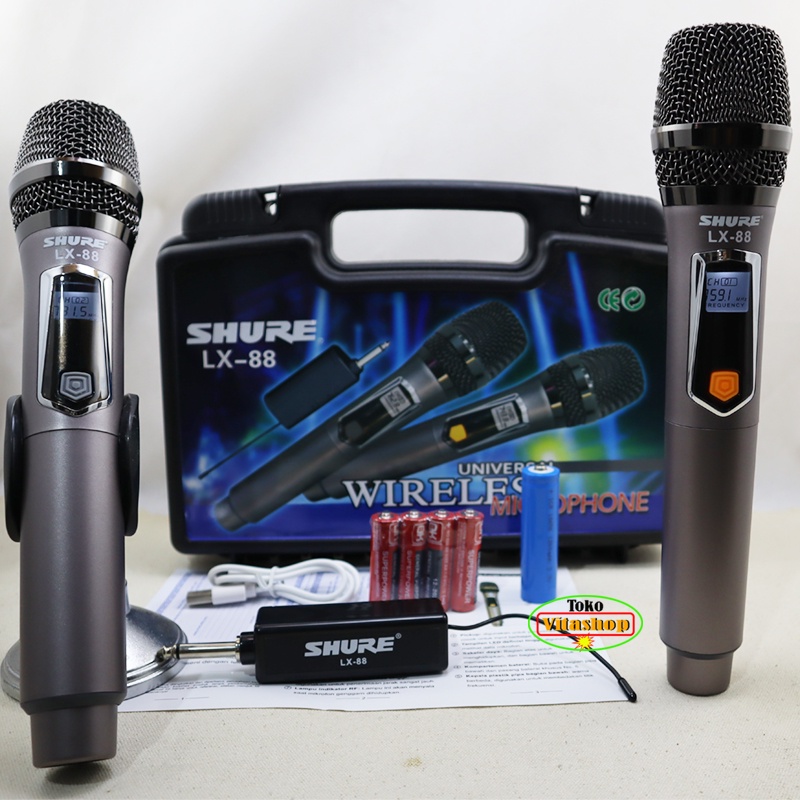 MICROPHONE WIRELESS SHURE LX-88 MIC WERLES MIKROFON 2 HANDLE BOX KOPER