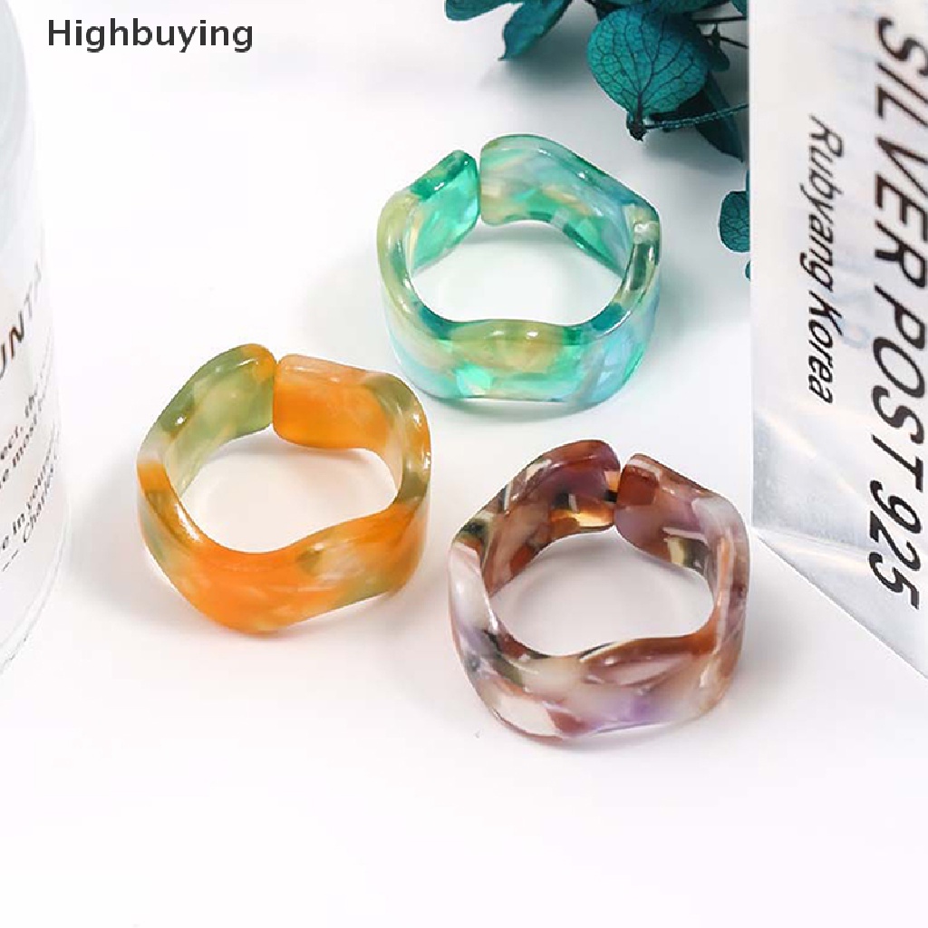 Hbid Cincin Resin Akrilik Bentuk Geometri Bulatpersegi Hias Kristalberlian Imitasi Untuk Wanita