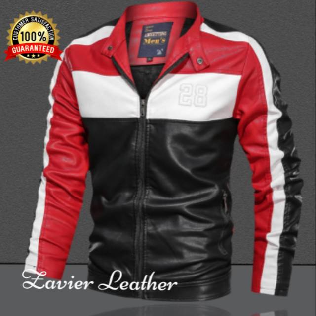 Jaket motor pria kombinasi semi kulit