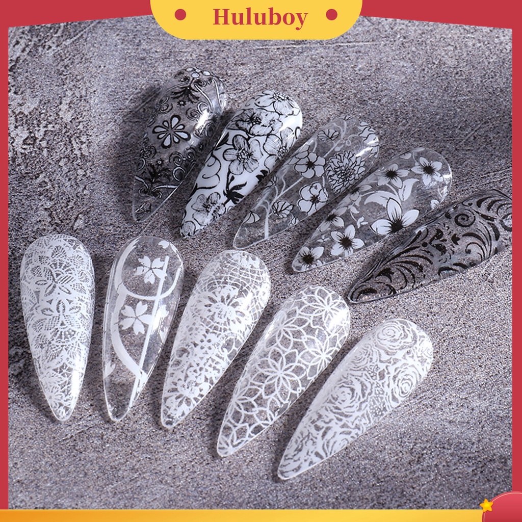 Huluboy Huluboy♡ 10pcs Stiker Kuku Motif Print Bunga Tahan Lama Untuk Manicure