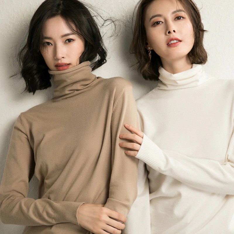 Terlaris 2019 Wanita Sweater Femme Musim Gugur Turtleneck Sweater Lengan Panjang Wanita Putih