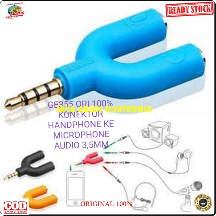 G355 SPLITER 2 IN 1 KONEKTOR SPLITTER AUX MIC 3,5 MM CONEKTOR AUDIO ACC HANDPHONE HP JEK 2IN MIKROPHONE LAPTOP KOMPUTER SMULE MULTI DAN DAPAT MENGHUBUNGKAN HEADSET YANG MEMILIKI MIKROPHPONE KE LAPTOP/PC HARGA SATUAN