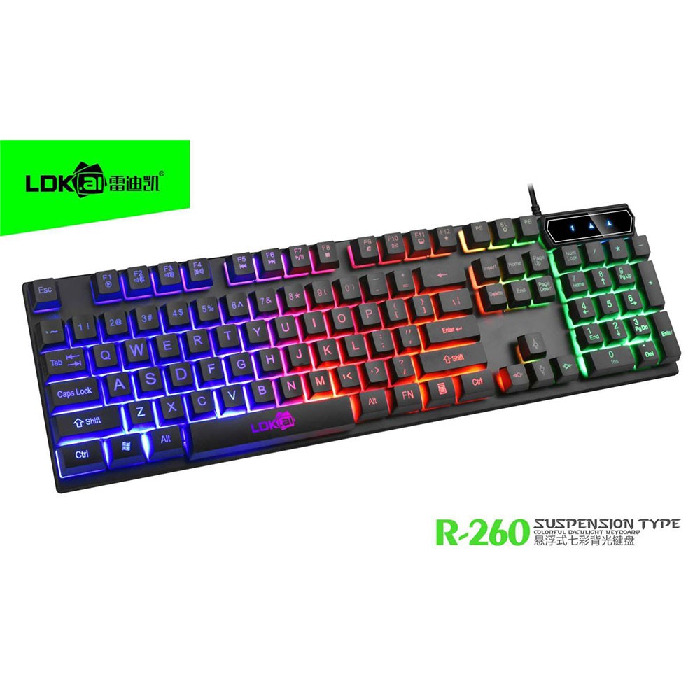 LDKAI Gaming Keyboard RGB LED (R260) - Black / Keyboard Gaming / Keyboard Laptop / Keyboard USB / Keyboard PC / Keyboard Mouse / Keyboard Komputer