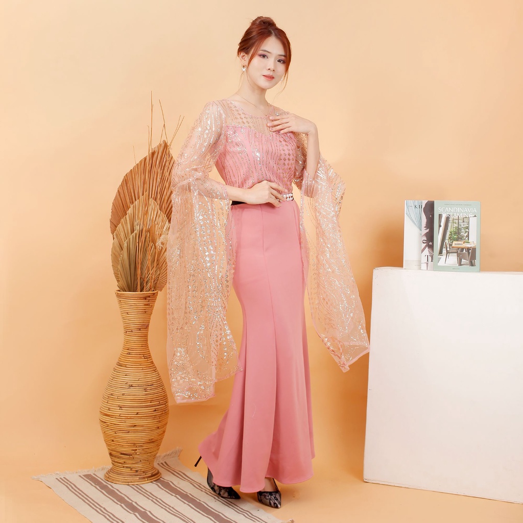 kathryn collection # 4874 , LONG DRES BAHAN SCUBA KOMBINASI TILE SUGAR CANDY FREE BELT MUTIARA