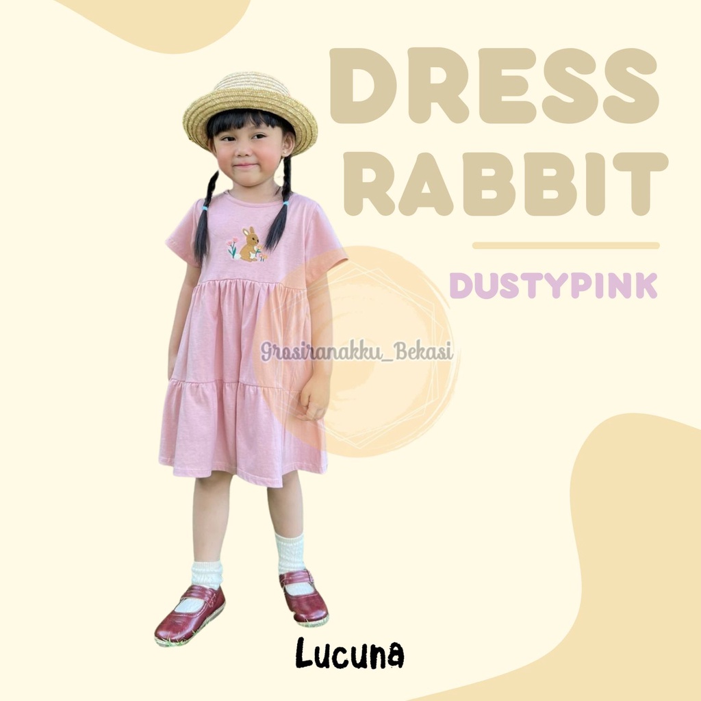 Dress Anak Rabbit Lucuna  Warna Dusty pink Size 1-5 Thn