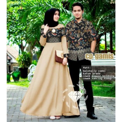 Gamis Remaja Couple Pasangan Gamis Lamaran Motif Batik Kombinasi Balotelli Premium Gamis Syar i