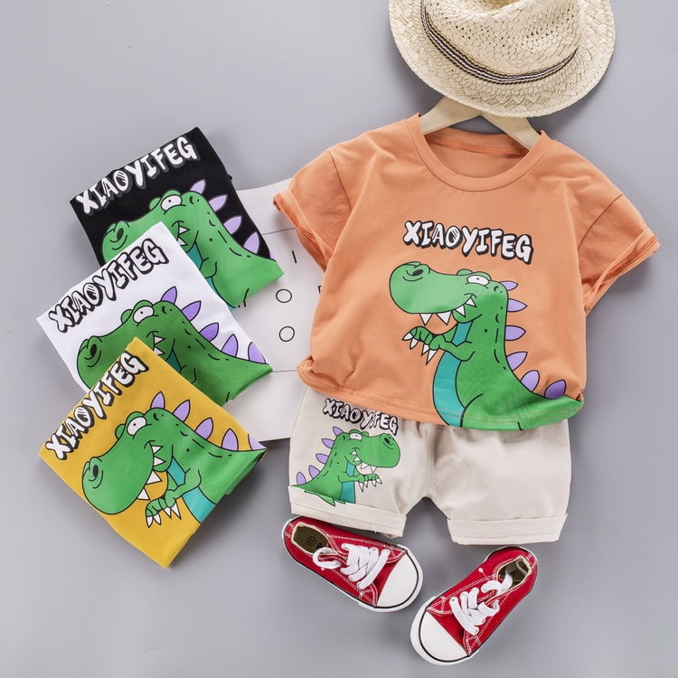 Promo !! Setelan bestseller anak / setelan xiaoyifeg trex grumpy ukuran 2-4tahun / Setelan baju anak cowok