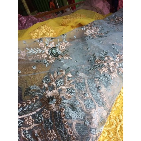 Kain tulle 3d ceplok bordir/kain kebaya/gaun pengantin {TDR.10Jn22w}