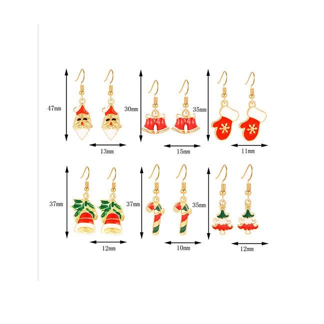LRC Anting Set Fashion Color Christmas Earrings Set Of 6 D18699