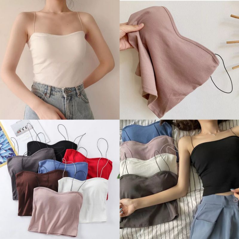 (TBRA28) Square Spaghetti Tanktop Import include cup bra
