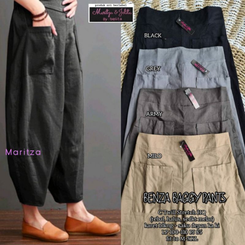 CELANA PANJANG WANITA JUMBO - BENZA BAGGY PANTS TWILL COTTON STRETCH