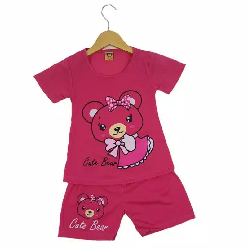 [3.3 Bundle Deals] SETELAN santai PAKAIAN ANAK PEREMPUAN SIKUNING 2 5 TAHUN MOTIF BEAR CUTE