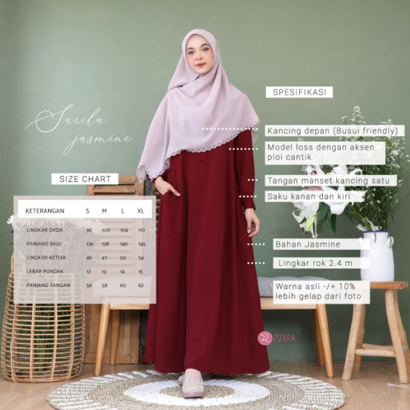 Sarila Jasmine by Zizara | Gamis Polos Cantik Super Nyaman | Gamis Biru