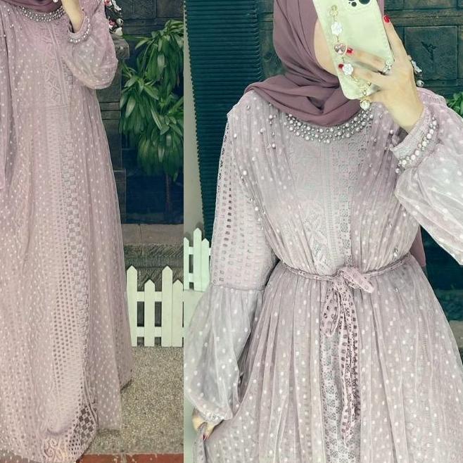 ▲ Gamis ozias sparkle Tile kiri Kanan full brukat tangan balon / Gamis mewah brokat mymyfashion ♠