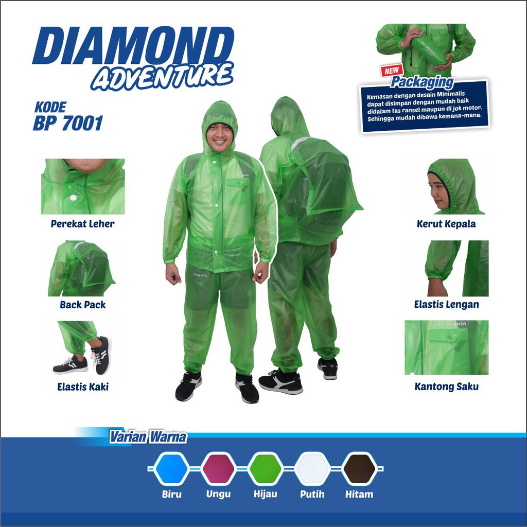 PLEVIA Jas Hujan Jaket Celana Diamond Adventure BP7001