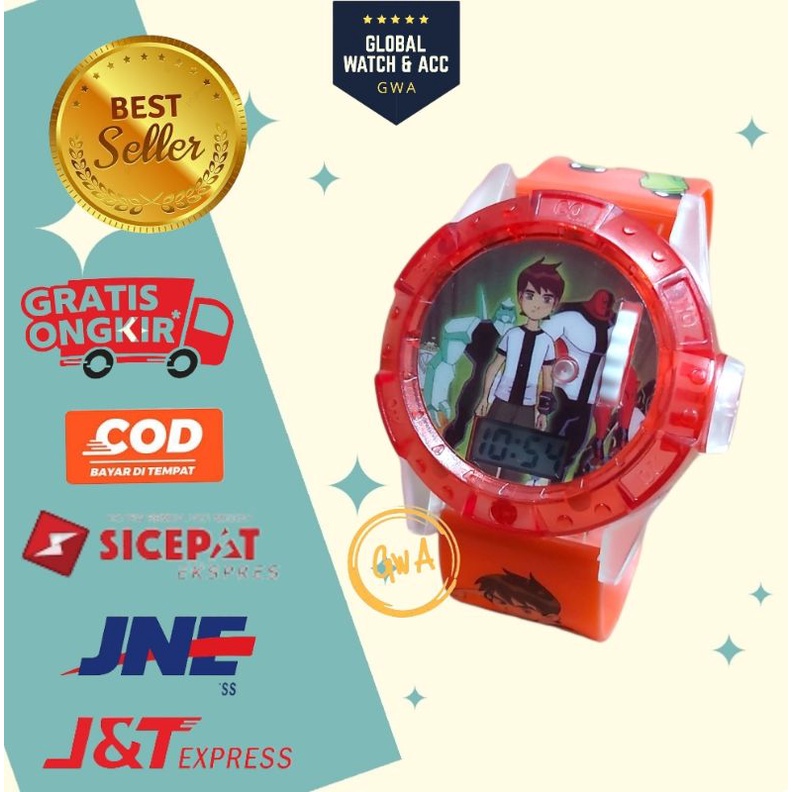 Jam tangan anak laser musik karakter Ben 10