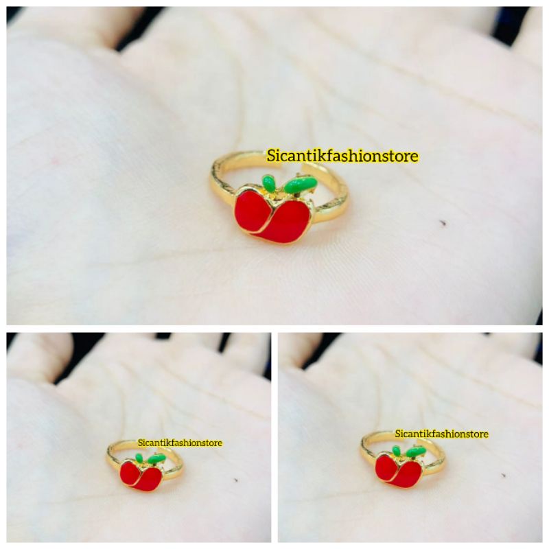 Cincin Titanium Anak Anak Motif Apel Warna Merah Terbaru Terlaris Anti Karat Tidak Luntur Cincin Anak Kekinian