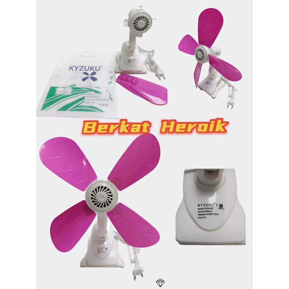 Kyzuku 17w 17 watt Kipas angin 3 in1 duduk Jepit dinding clip 4 fan kyuzuku