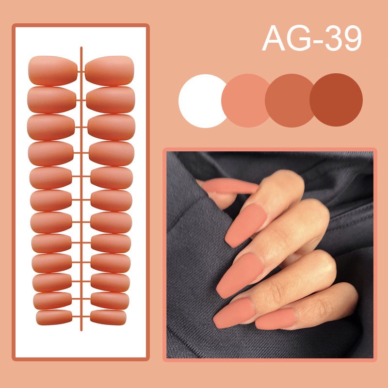 24 Pcs / Set Kuku Palsu Warna Solid Matte Bahan Akrilik Bentuk Trapesium Untuk Nail Art