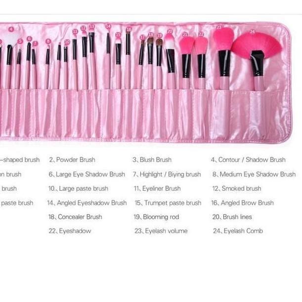 `ღ´ PHINKL `ღ´ kuas make up kompliT isi 24 pcs set dompet  untuk aplikasi oles bedak foundation blush on lipstick