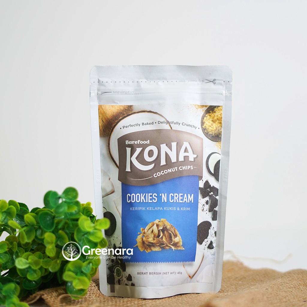 

Alsiha Sehat Alami Organik Cemilan Makanan Snack Sehat KONA Coconut Chips Cookies and Cream 45gr