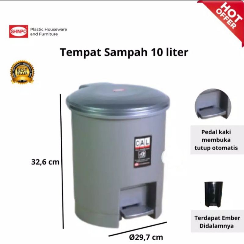 Tempat Sampah injak + Ember 10 Liter -SHINPO-