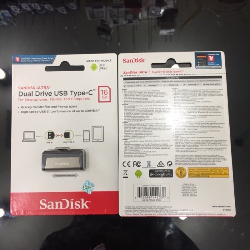 FLASHDISK SANDISK ULTRA DUAL DRIVE USB TYPE-C 16GB FLASHDISK OTG TYPE C ORIGINAL