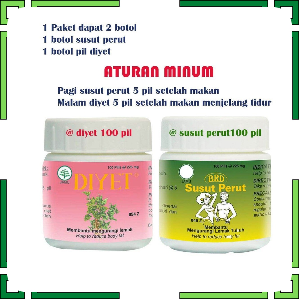 paket 2botol pil diyet dan pil susut perut borobudur per botol isi100 pil original