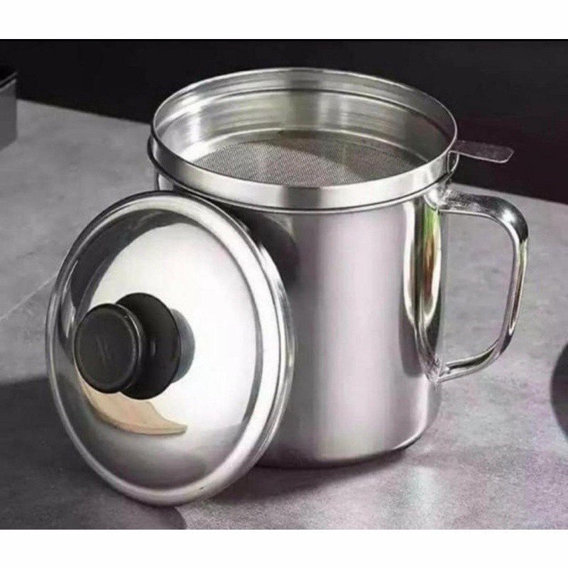 OIL POT FILTER SARINGAN STAINLESS MINYAK GORENG SISA WADAH JELANTAH TEMPAT MINYAK SARINGAN