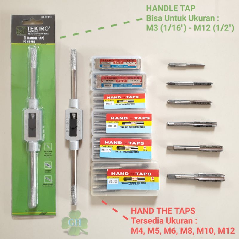 Hand the Taps Pembuat Derat Drat Ulir Baut Nepel 4mm 5mm 6mm 8mm 10mm 12mm - (Handle Tap M3 - M12) -