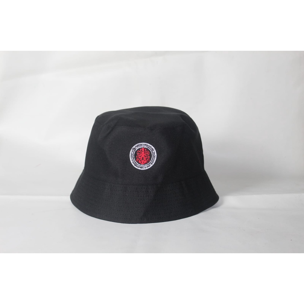 termurah topi bucket motif bulat merah topi pria wanita kekinian aksesoris unisex