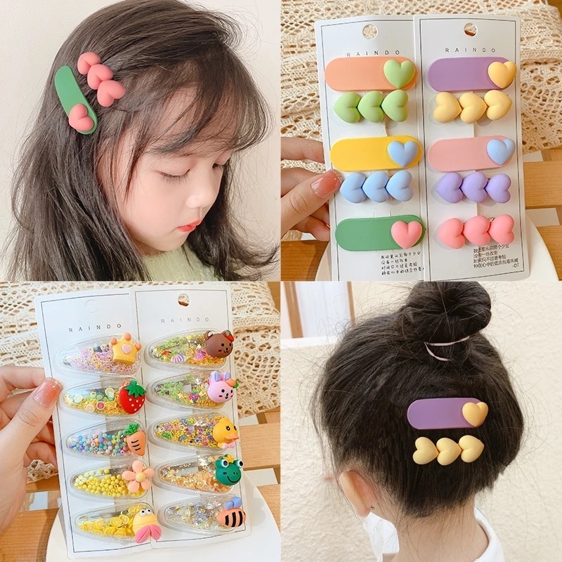 2pcs / Set Jepit Rambut Bentuk Kartun Hati Bintang Warna Permen Untuk Anak Perempuan