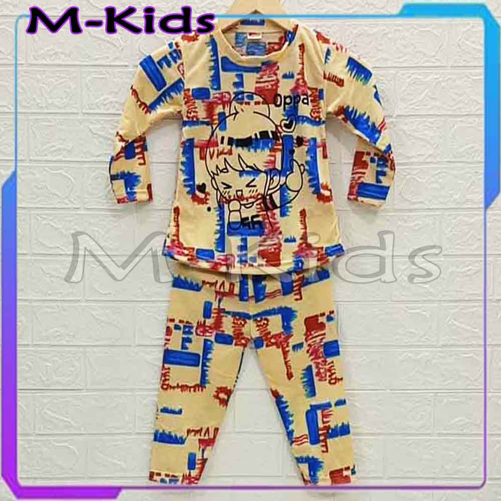 MKids88 - Baju Setelan / Baju Tidur Anak Perempuan Motif TieDye Gambar OPPA Korea