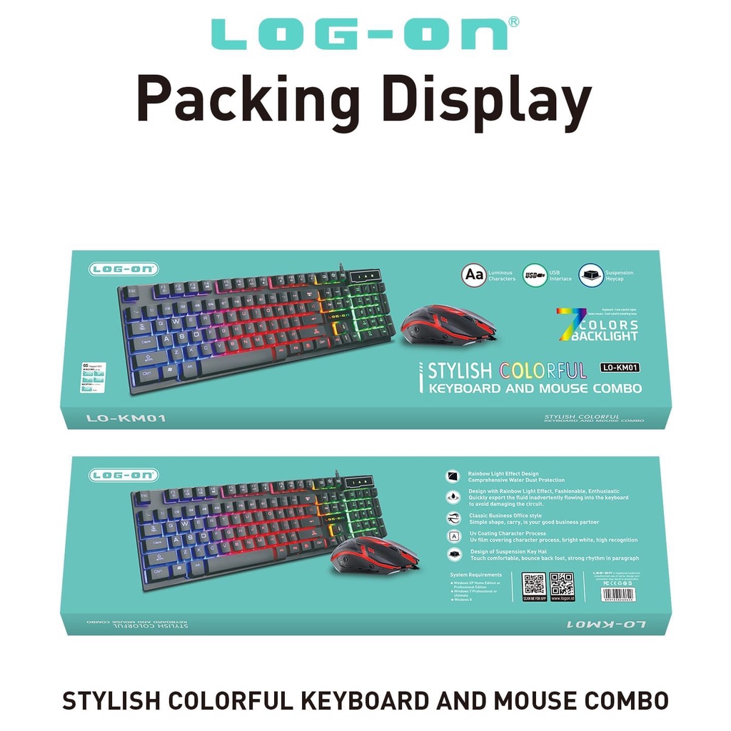 PROMO TERBARU DARI LOG-ON  LOG-ON KEYBOARD DAN MOUSE GAMING LO-KM01 KEYBOARD GAMING + MOUSE GAMING USB COMBO / 1 Set Keyboard Kabel USB + Mouse