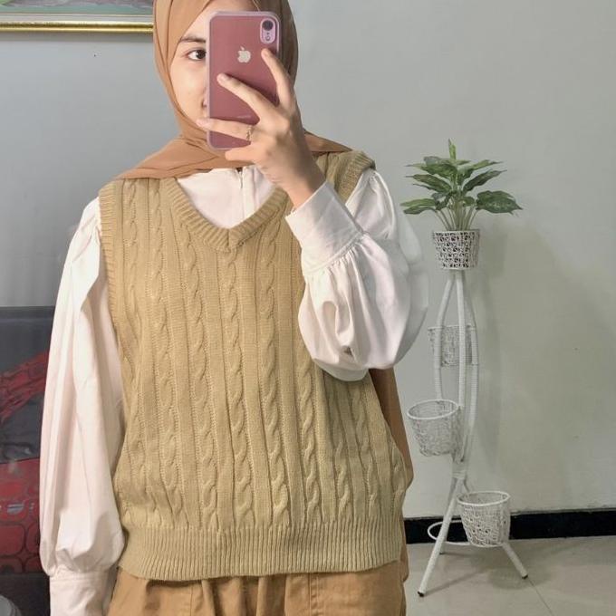 ♠ Premium Vest Rompi Rajut Cable Baju Wanita Tebal ✻