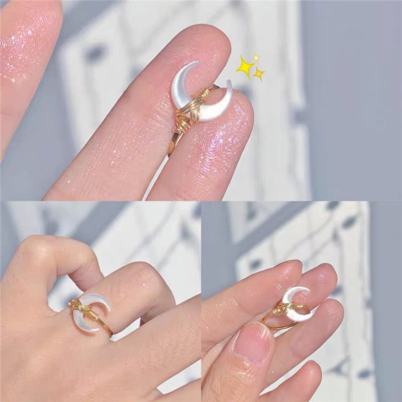 Pearl Piece Wound Moon Hoop Ring Cincin Misteri Luna Gothic Terbuka Cincin COCOJEWELRY