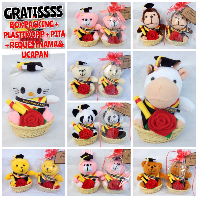 	 Boneka Keranjang Wisuda Binatang/ Boneka Graduation Hewan ±15 cm	