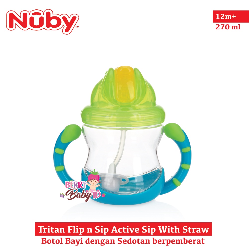 Nuby Tritan Flip n Sip Active Sip With Straw Botol Sedotan Bayi Anak BPA Free Berry Mart