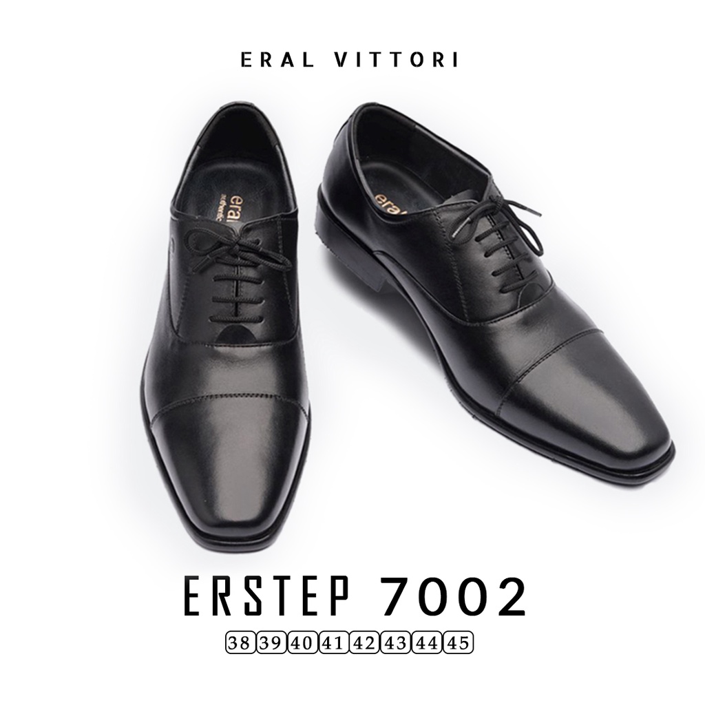 Eral Vittori - Erstep 7002  Sepatu Pantofel Pria Kulit Tali Formal Kantor Hitam