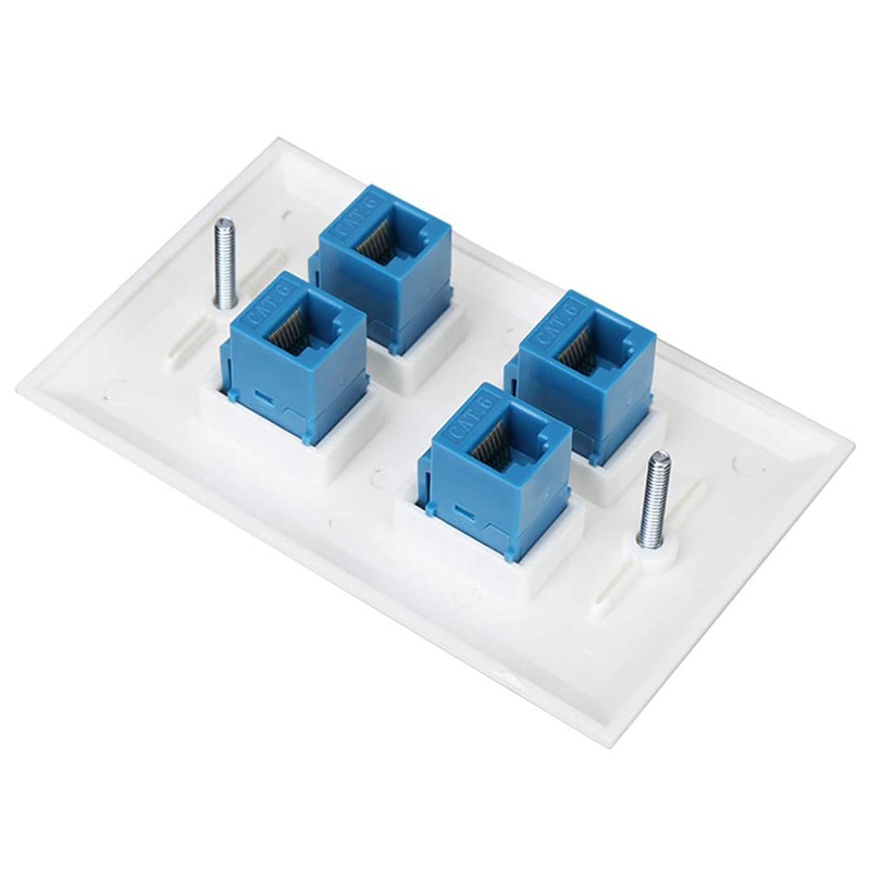 Ethernet Wall Plate 4 Port Wall Plate Female-Female Compatible with for Cat7/6/6E/5/5E Ethernet Devices -Blue