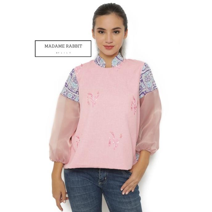 Blus Pink MADAME RABBIT Batik Katun Dobi Bordir 3D Jahit Butik
