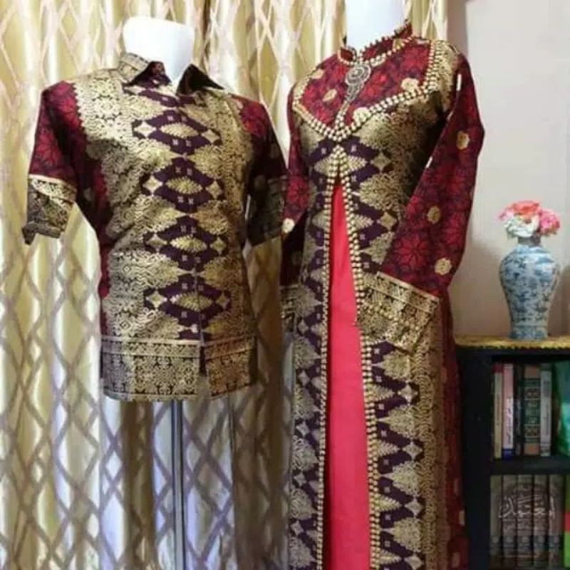 couple songket Palembang model gamis