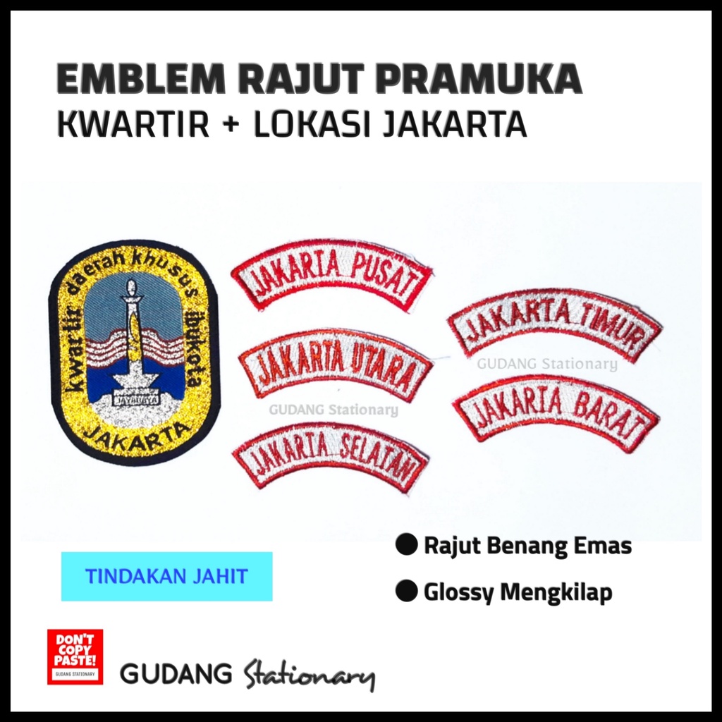 Emblem Rajut Benang Emas Kwartir + Lokasi Pramuka Jakarta