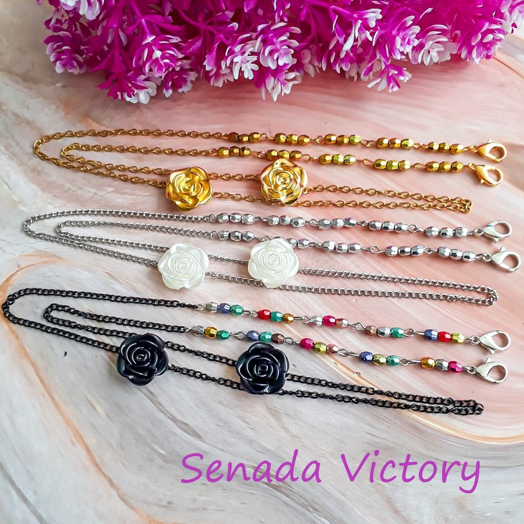 Senada Victory Kalung Masker Rantai Manik 2 in 1 Konektor Bunga Mawar SKM04