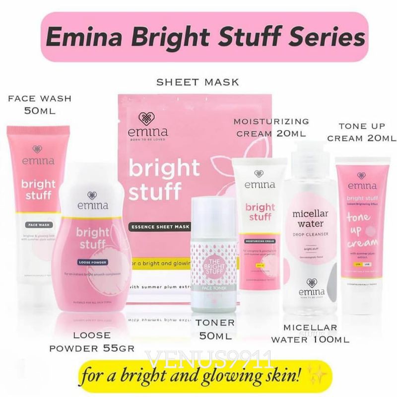 ❤️EMINA BRIGHT STUFF SERIES ❤️ PENCERAH EMINA FACIAL WASH MOISTRIZER LOOSE POWDER MASKER MICELLAR