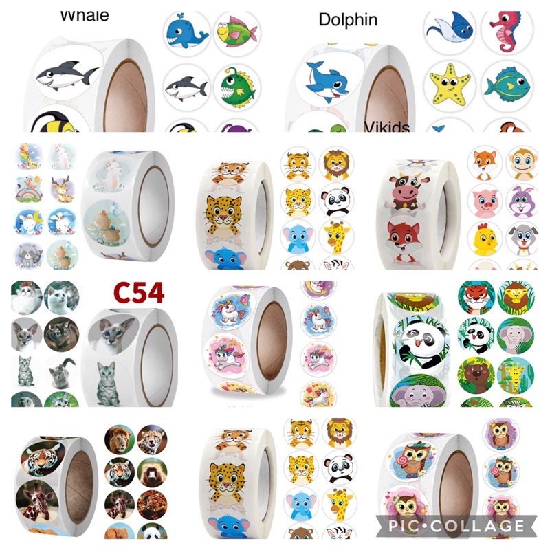 

stiker bulat , stiker label anak tema hewan utk scrapbook, art n craft, labeling, hiasan bingkisan dll
