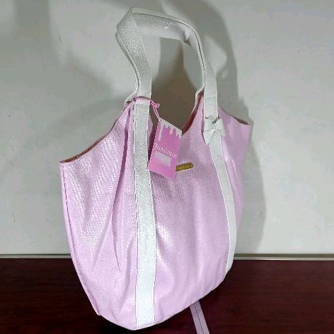 ORIGINAL TOTE BAG JUI CY COUTURE PINK LIST WHITE / TAS SELEMPANG PINK