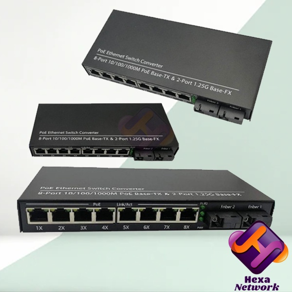 Media Converter 2 SC 8 LAN Gigabit PoE | Ethernet Fiber Switch 2 Port FO 8 Port LAN Gigabit POE