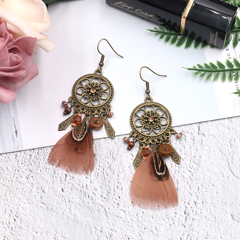 Anting Kait Gantung Desain Dream Catcherrumbai Bulu Gaya Bohemianetnik Untuk Wanita